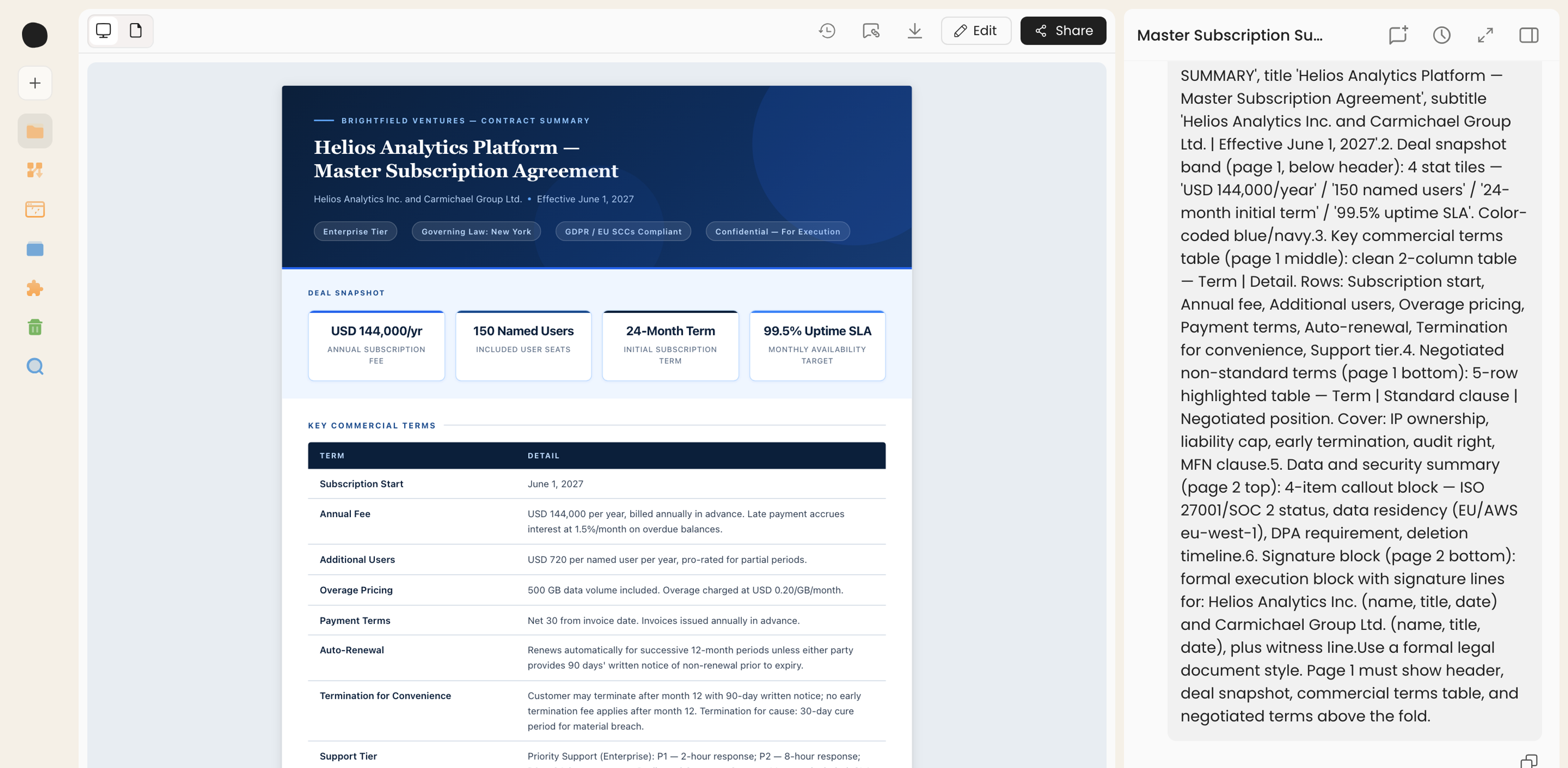 Draft contracts from your templates and terms