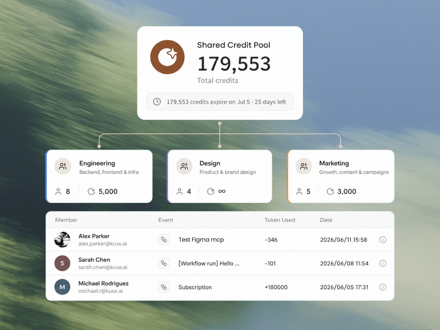 Team credit pool dashboard