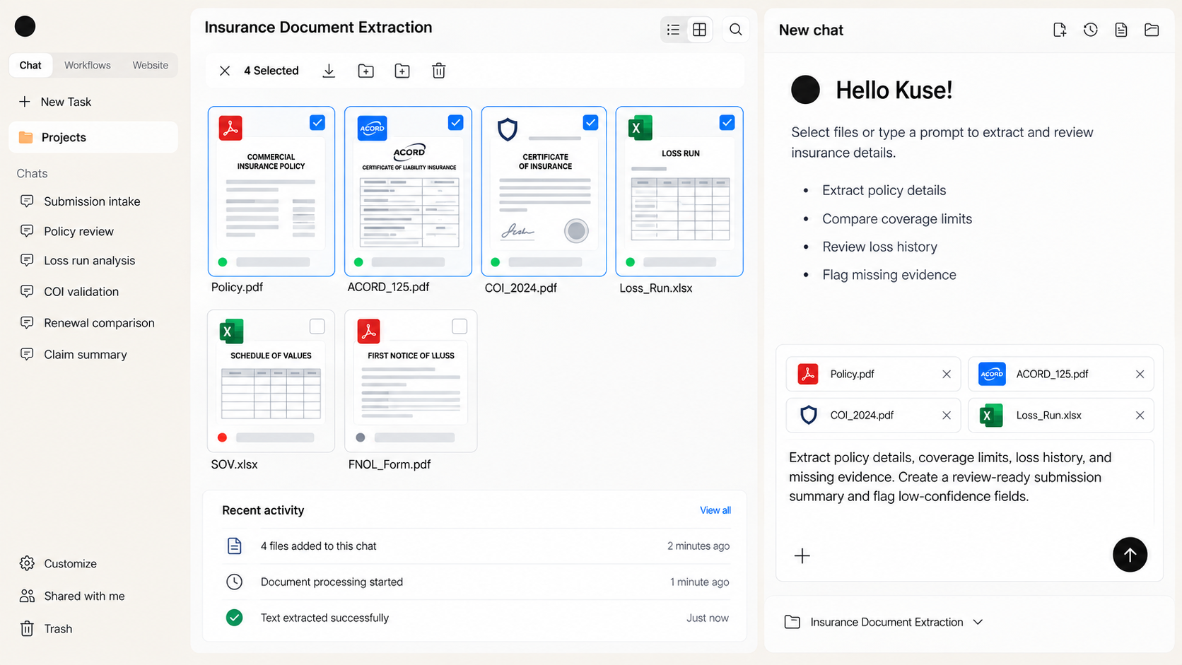 Turn insurance documents into review-ready work