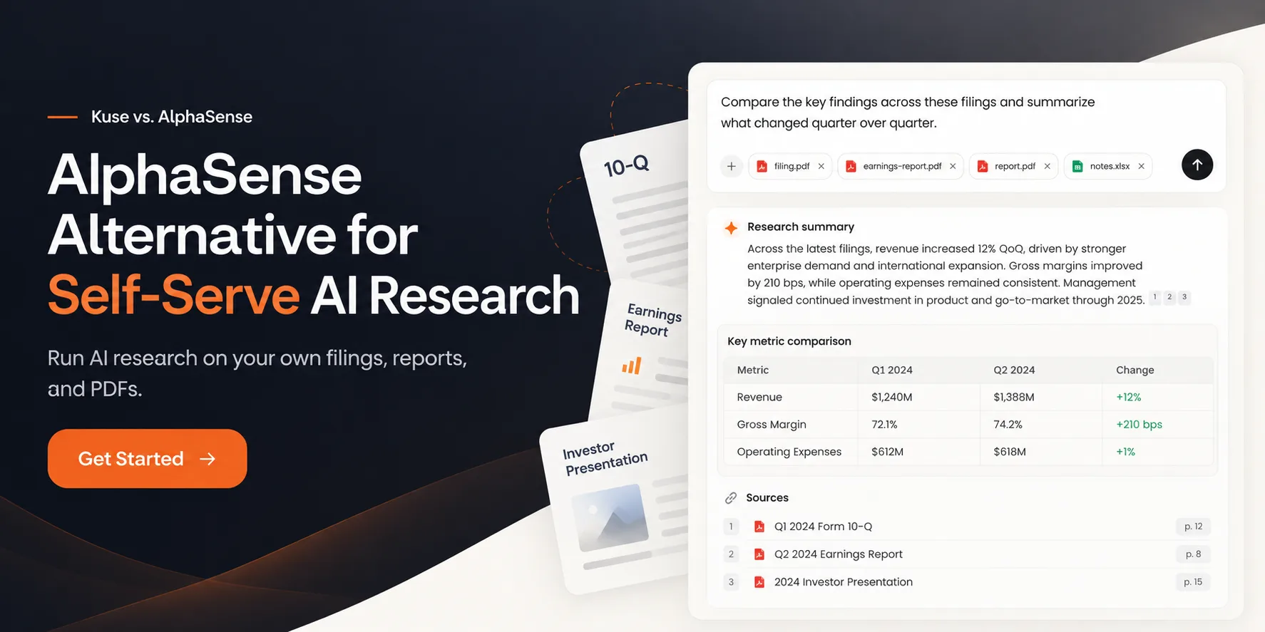 Kuse and AlphaSense research workflow comparison