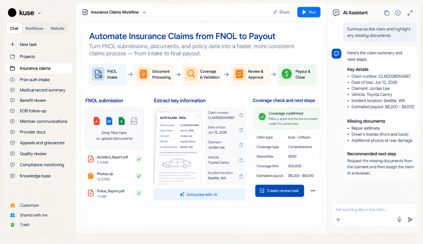 Automate Insurance Claims from FNOL to Payout
